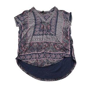 Lucky Brand Women's Short Sleeve Printed Top Sz Small boho soft